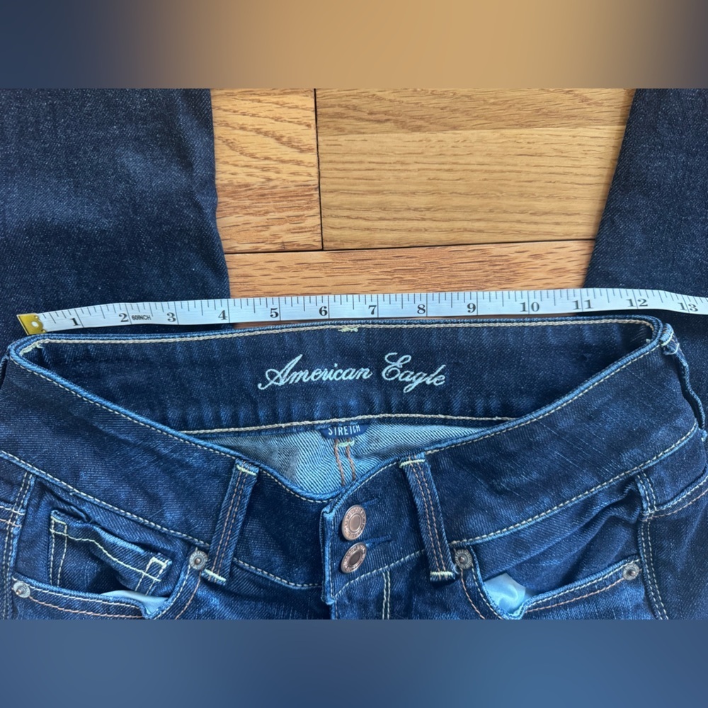 American Eagle Deep Indigo Stretch Artist Jeans Comfort Slight Distressing SZ 00 - Picture 9 of 9